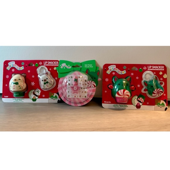 Squishmallows Other - Squishmallows Lot-2 Lip Smacker Balms (Tolef Bear & Ricardo Bat) & 1-nail Polish